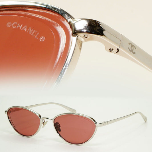 Chanel Sunglasses Silver Red Burgundy Cat Eye Metal 4255 c.124/0H 55mm