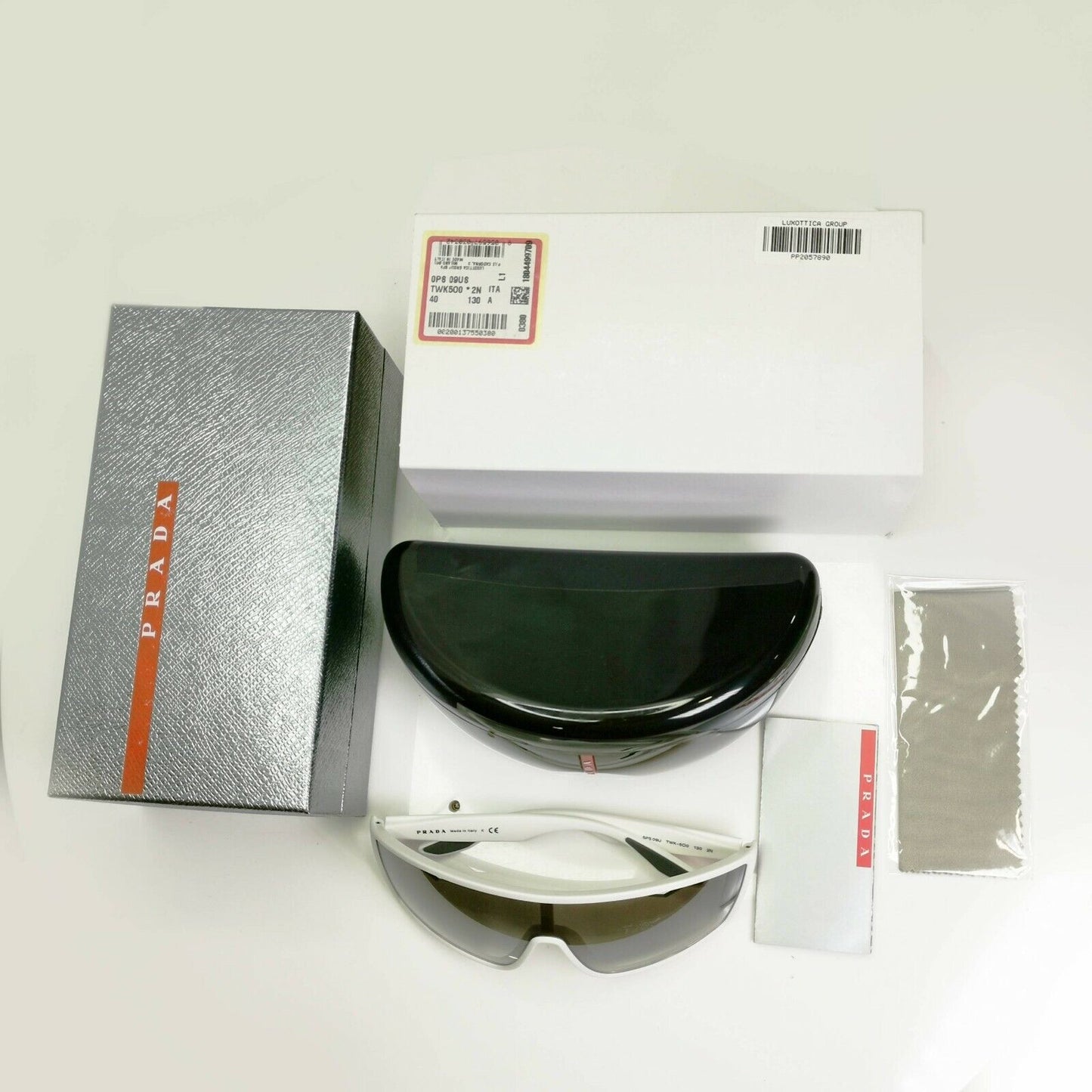 Authentic Prada Mens Sunglasses White Grey Silver Shield Visor SPS 09U TWK-5O0