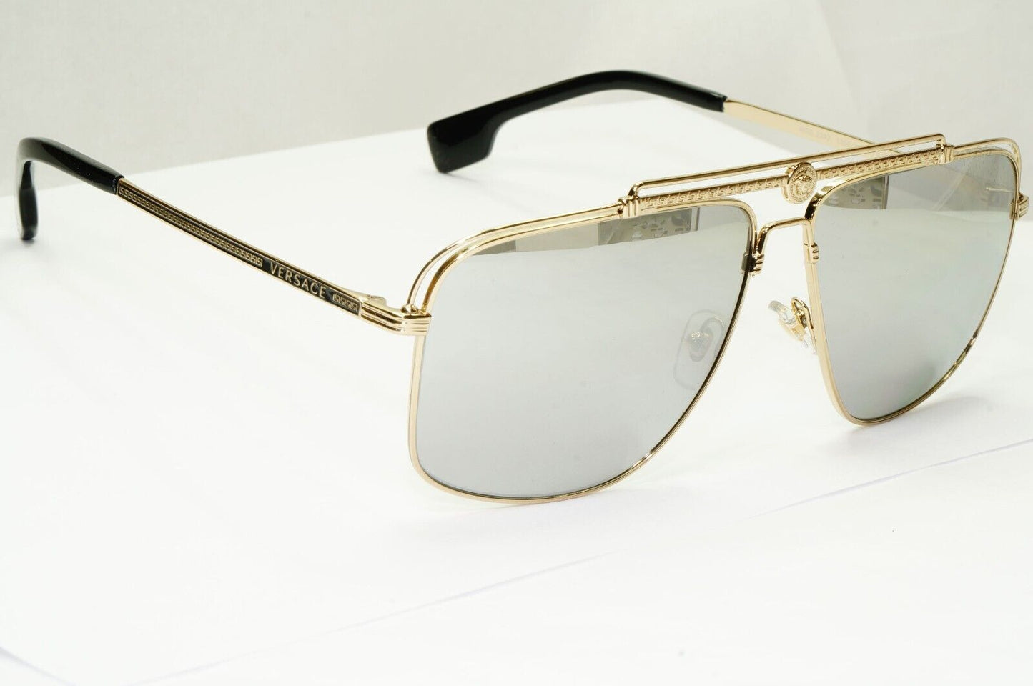 Versace Sunglasses Gold Silver Mirror Square Pilot Metal MOD VE 2242 1252/6G