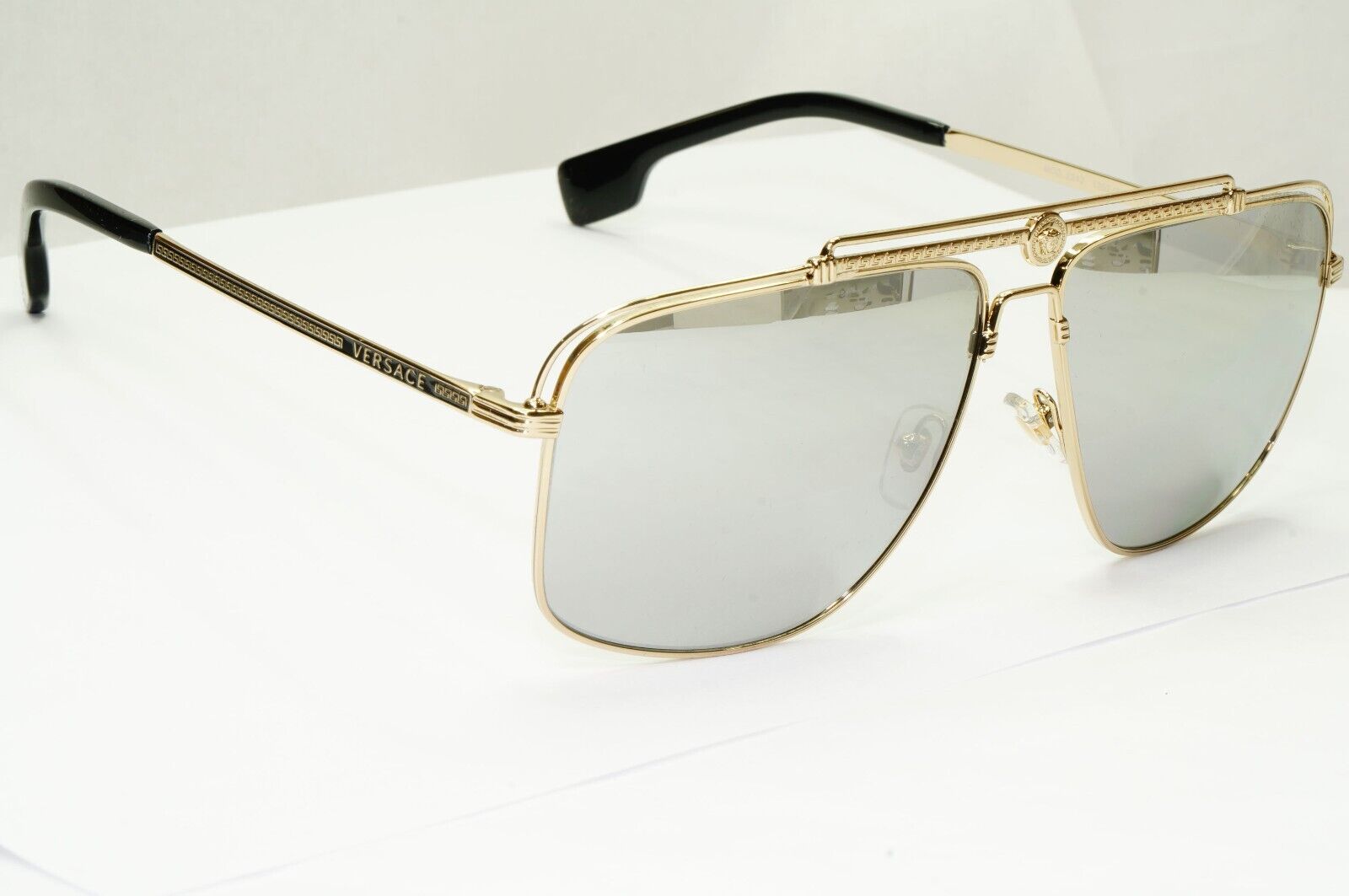 Versace Sunglasses Gold Silver Mirror Square Pilot Metal MOD VE 2242 1252/6G
