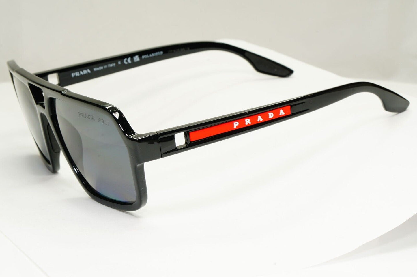 Prada Polarized Sunglasses Black Glossy Square Pilot PS01XS SPS 01X 1AB-02G