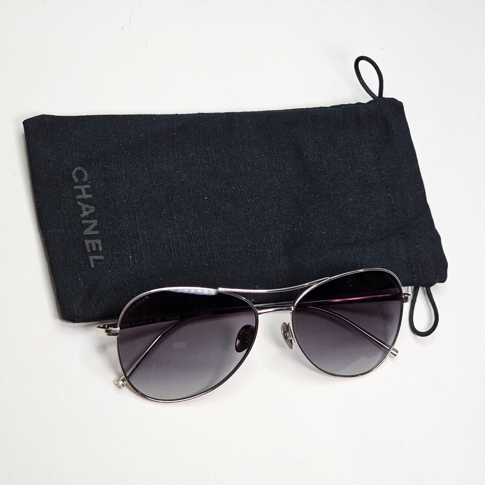 Chanel Sunglasses Titanium Silver Pilot Grey Gradient Metal 4259-T c.124/S6 56mm