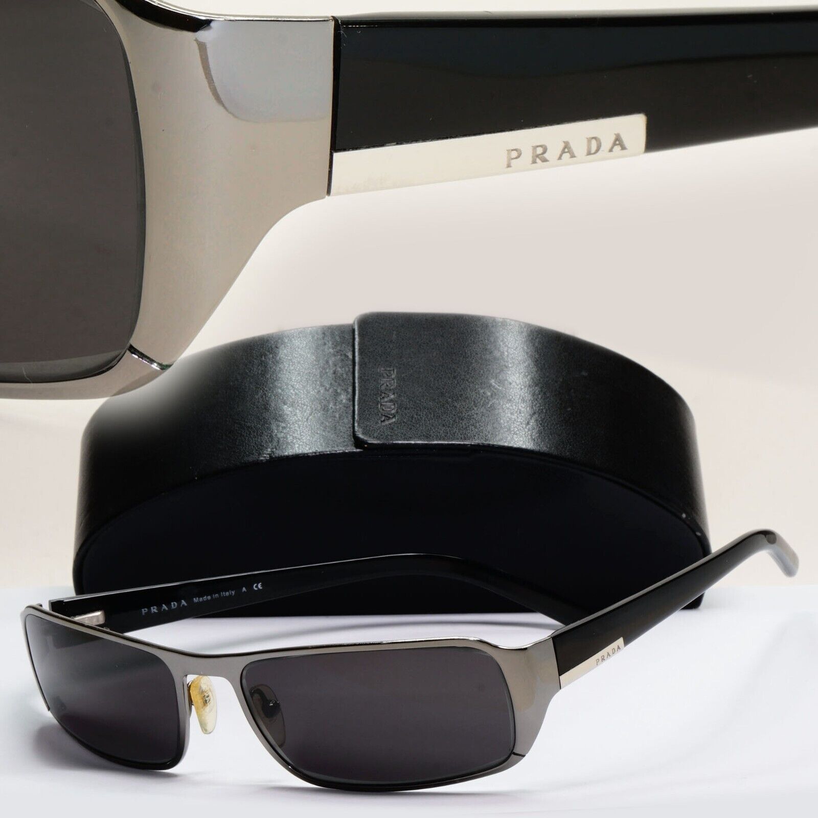 Prada Sunglasses 2006 Gunmetal Black Rectangle PR52FS SPR 52F 5AV-1A1 081024