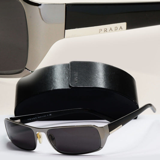 Prada Sunglasses 2006 Gunmetal Black Rectangle PR52FS SPR 52F 5AV-1A1 081024