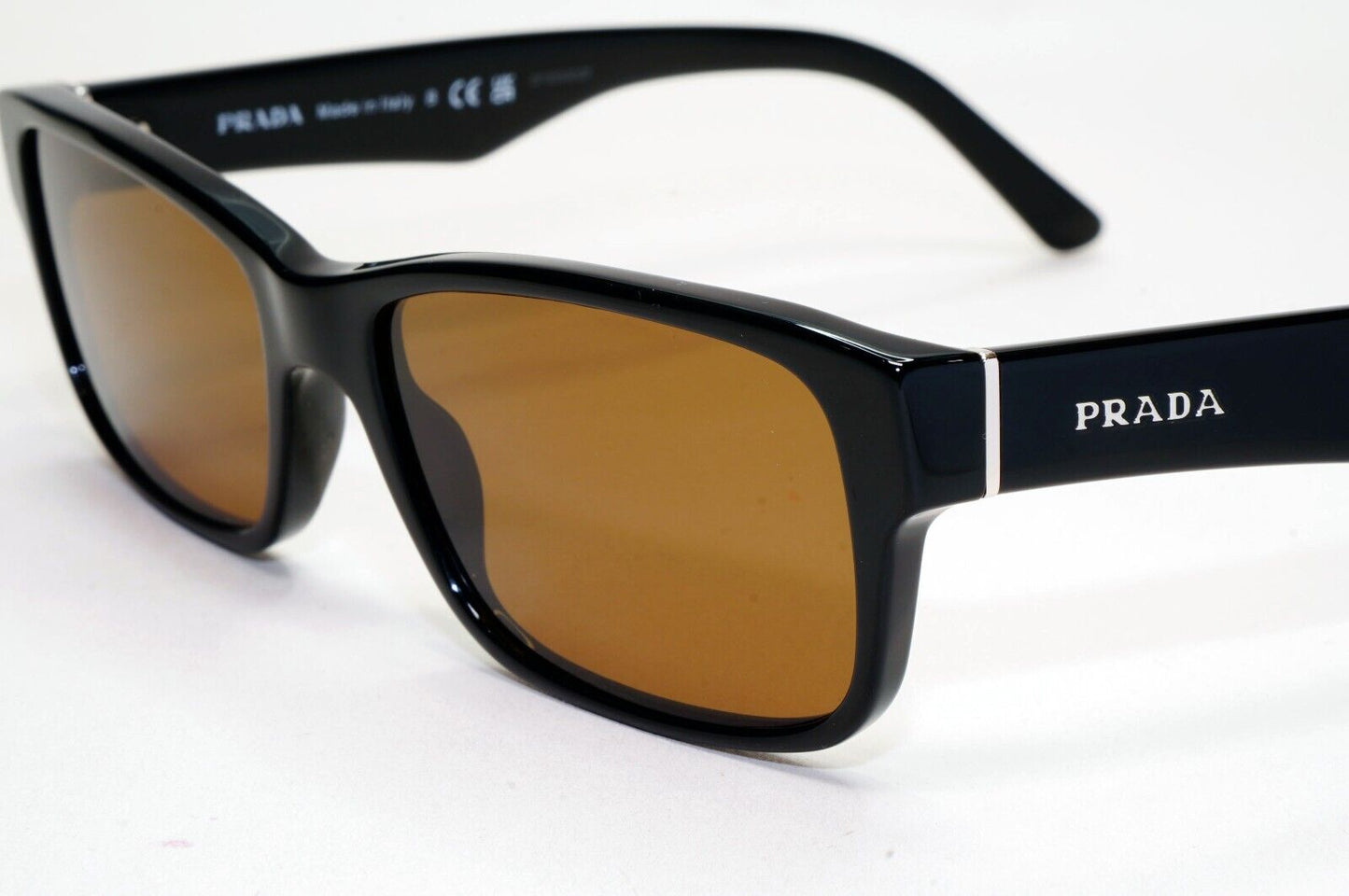 Prada Sunglasses Black Brown Glossy Rectangle Square PR16MV VPR 16M 1AB-1O1 53mm