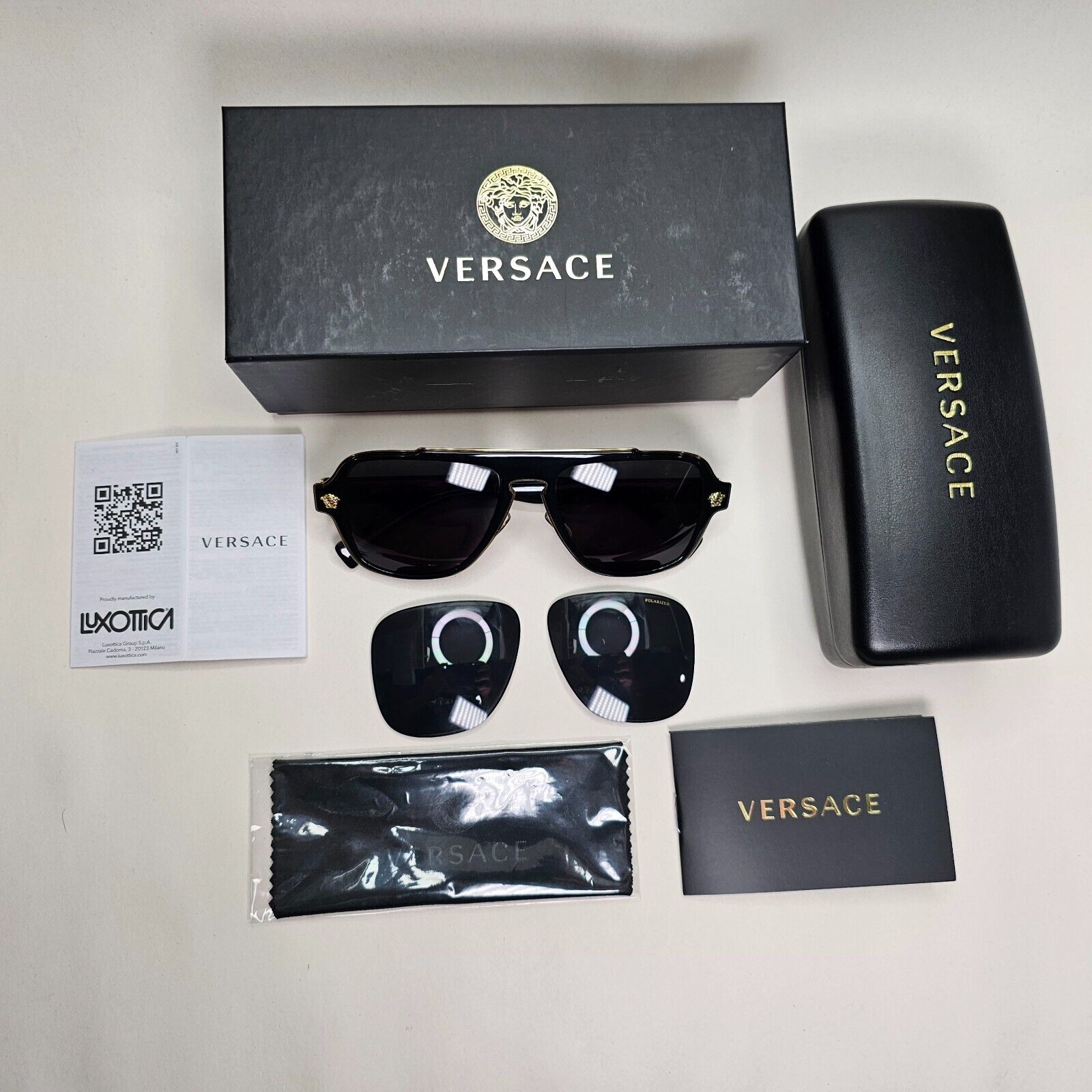 Versace Sunglasses Black Gold Medusa Glossy Square MOD VE 2199 1002/81 260724