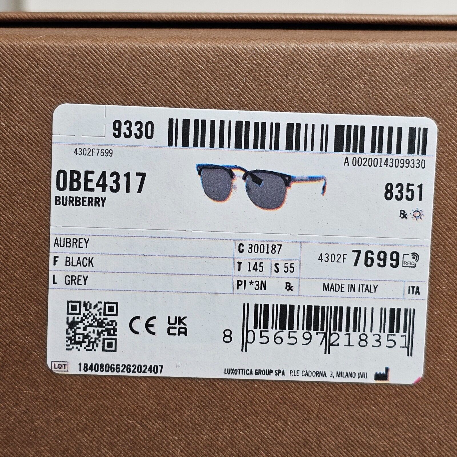 Burberry Sunglasses Aubrey Black Silver Grey Square BE 4317 3001/87 55mm
