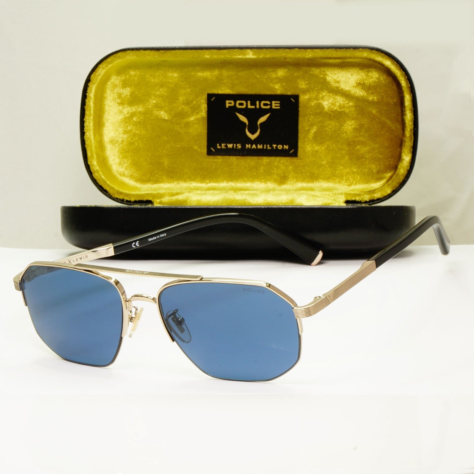 Police Lewis Hamilton F1 Sunglasses Gold Blue Square Metal SPL A25 COL 0594 [A]