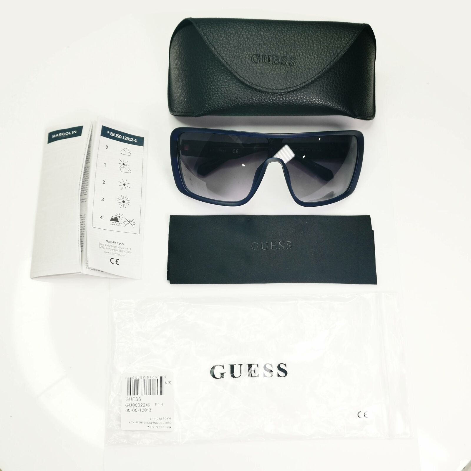 Guess Mens Shield Visor Sunglasses Blue Black Gradient Smoke GU 00022 91B Ski