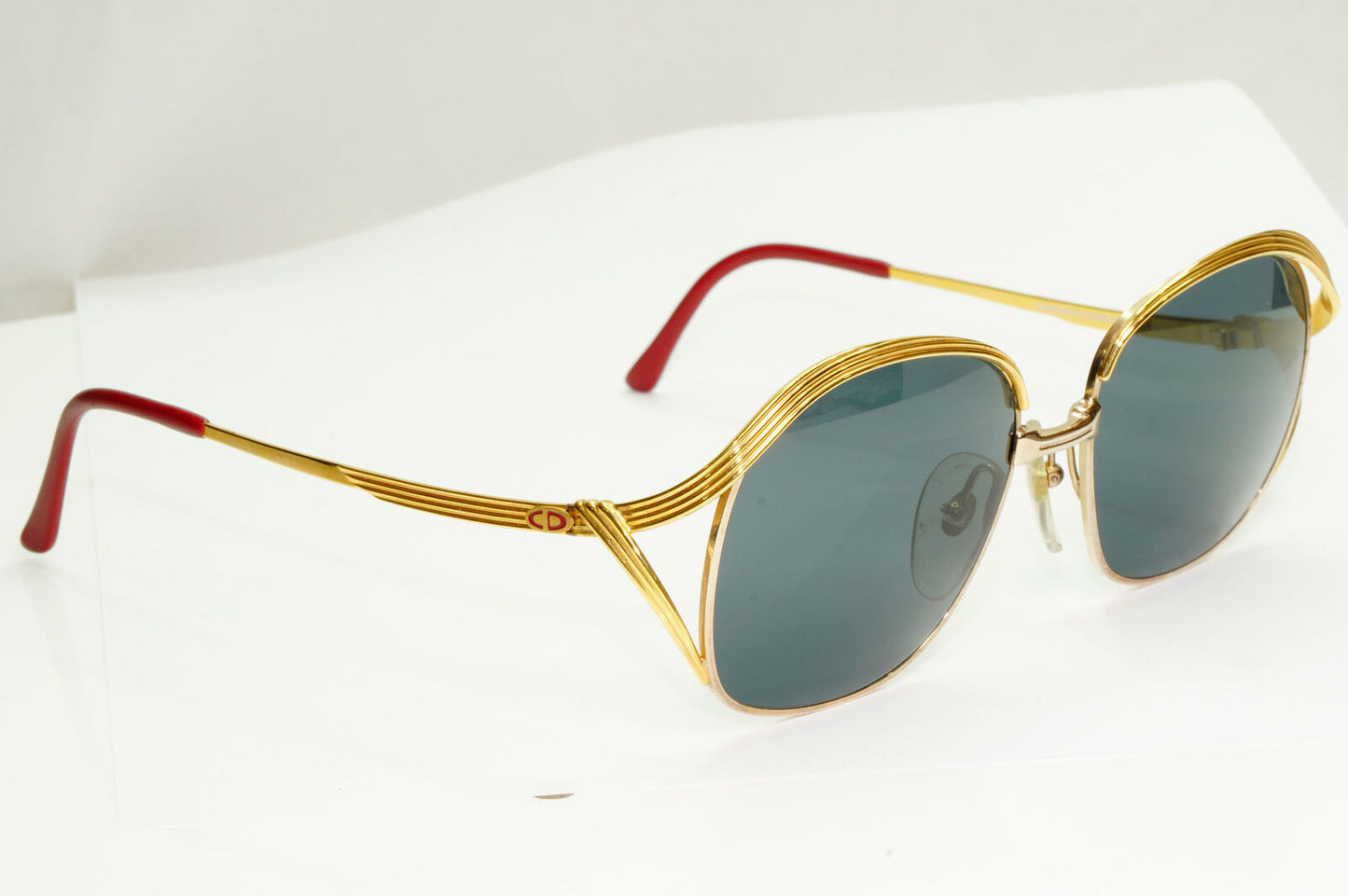 Dior Austria Gold Sunglasses Vintage 1990s Grey Green Metal Square 2474 44