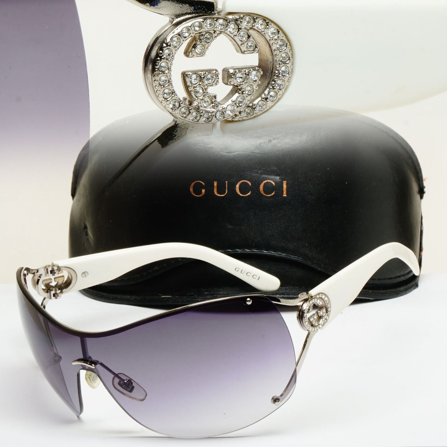 Gucci Sunglasses 2006 Vintage Shield Wrap Grey White GG 2808/S 010KJ 070325