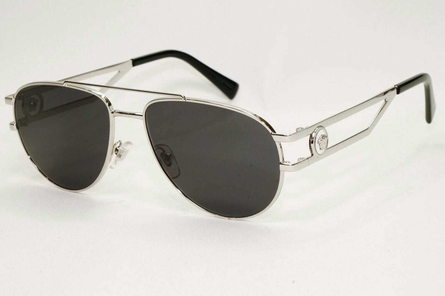 Versace Sunglasses Silver Medusa Metal Pilot Unisex MOD VE 1269 1000 55mm