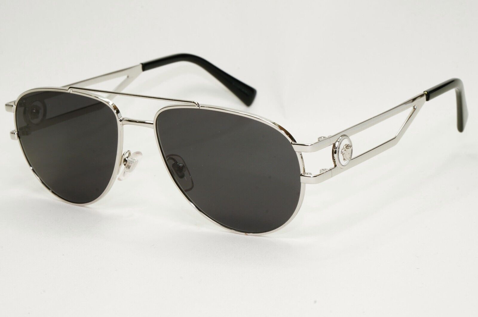 Versace Sunglasses Silver Medusa Metal Pilot Unisex MOD VE 1269 1000 55mm