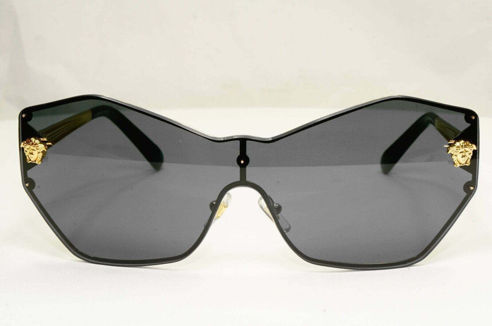 Versace Sunglasses Black Gold Medusa Shield Visor Angular MOD VE 2182 1002/87