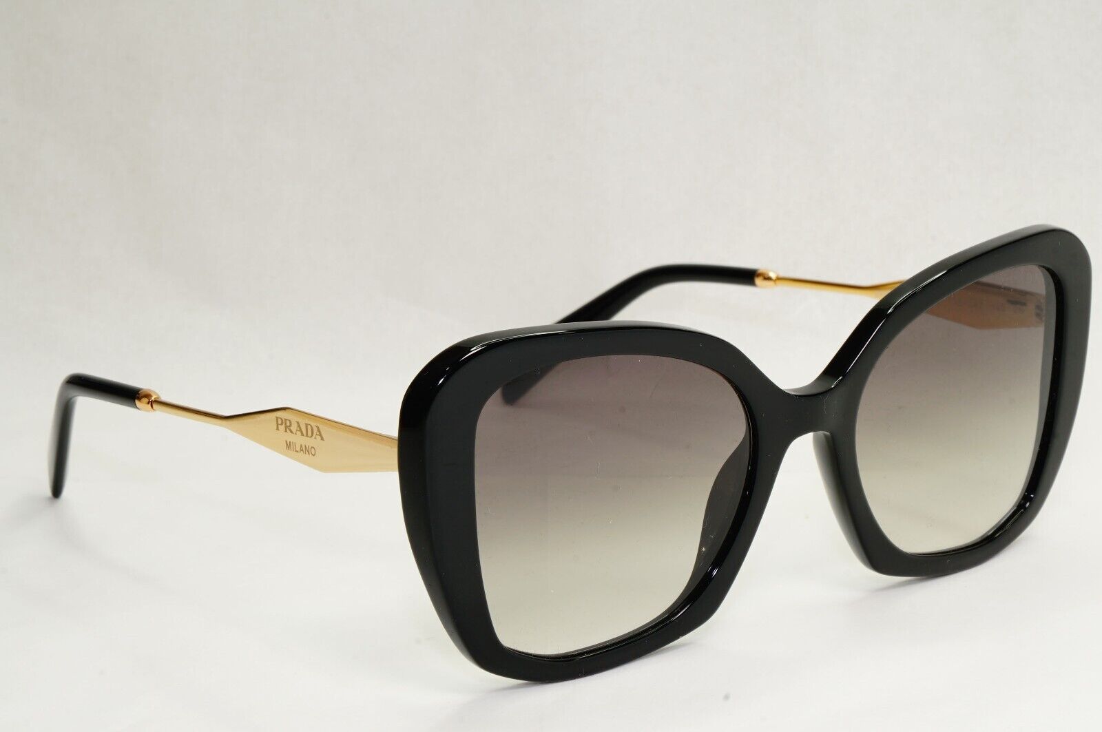 Prada Sunglasses Black Gold Square Grey Gradient Milano PR03YS SPR 03Y 1AB-0A7