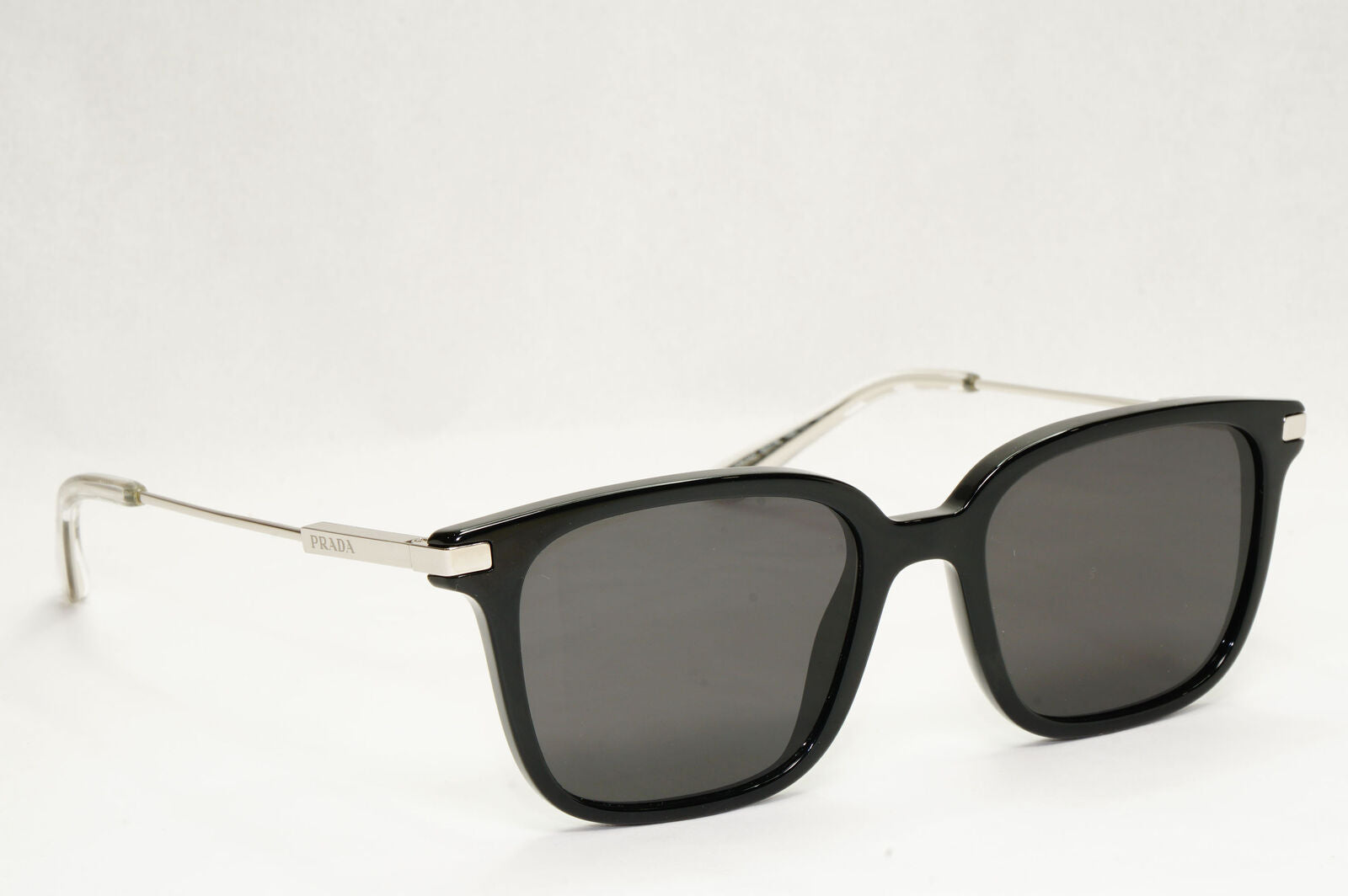 Prada Sunglasses Black Silver Square Glossy Fashion PR04ZV VPR 04Z 1AB-1O1 50mm