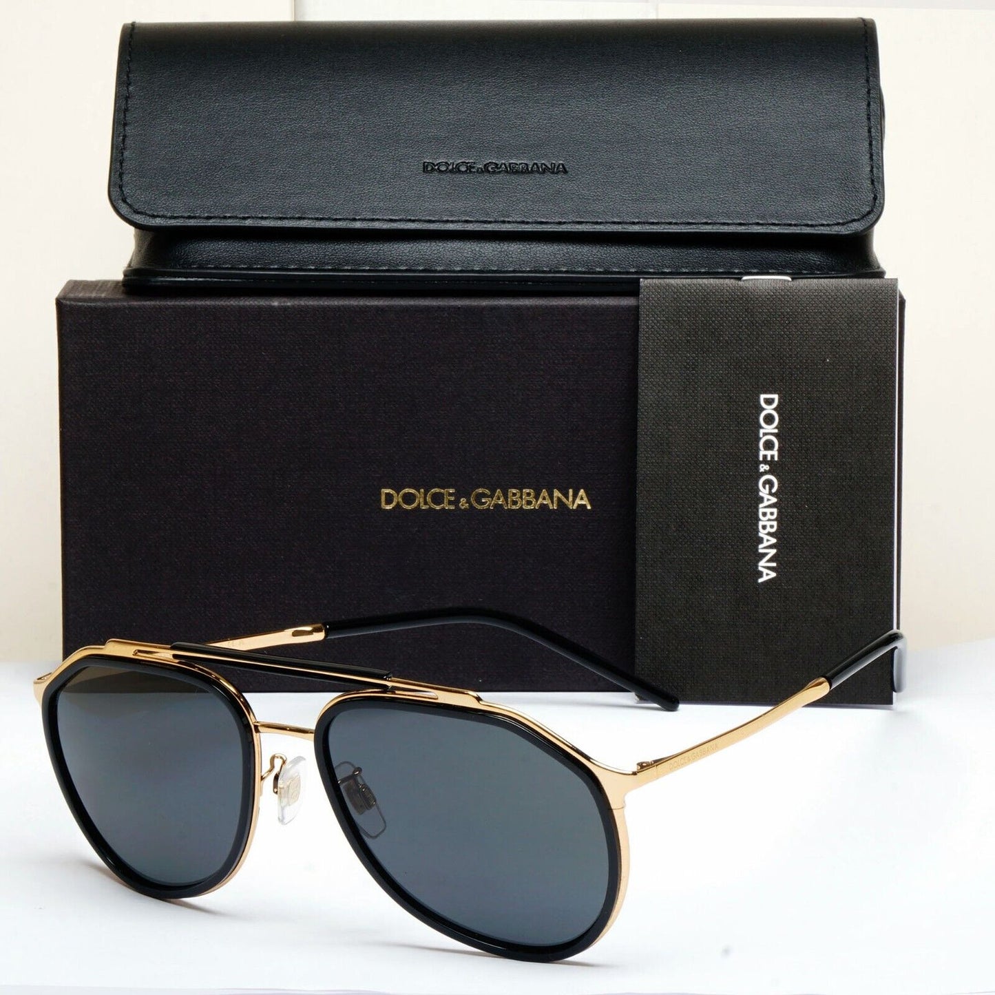 Dolce & Gabbana Sunglasses Black Gold Pilot Brow Bar D&G DG 2277 02/87 57mm