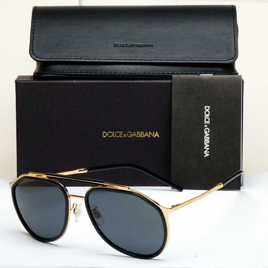 Dolce & Gabbana Sunglasses Black Gold Pilot Brow Bar D&G DG 2277 02/87 57mm