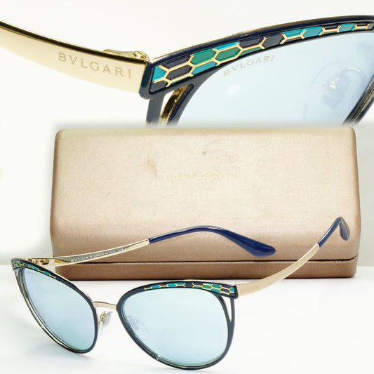 Bvlgari Mirror Gold Blue Sunglasses Square Green Scales BV 6083 2020/6J 050822