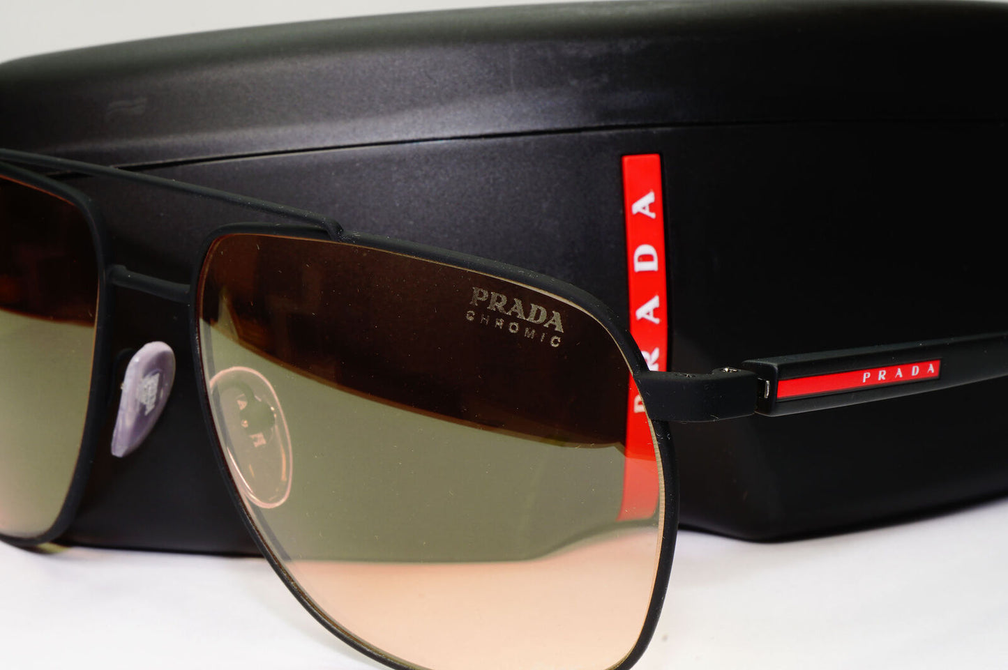 Prada Photocromic Yellow Orange Sunglasses Black Pilot PS55VS SPS 55V DG0-01S