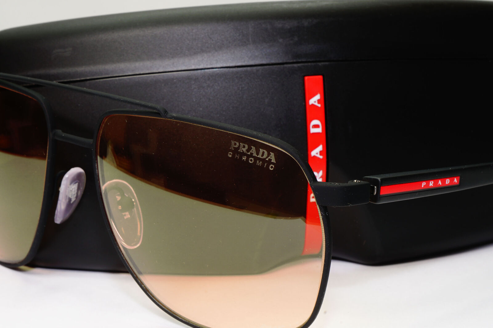 Prada Photocromic Yellow Orange Sunglasses Black Pilot PS55VS SPS 55V DG0-01S