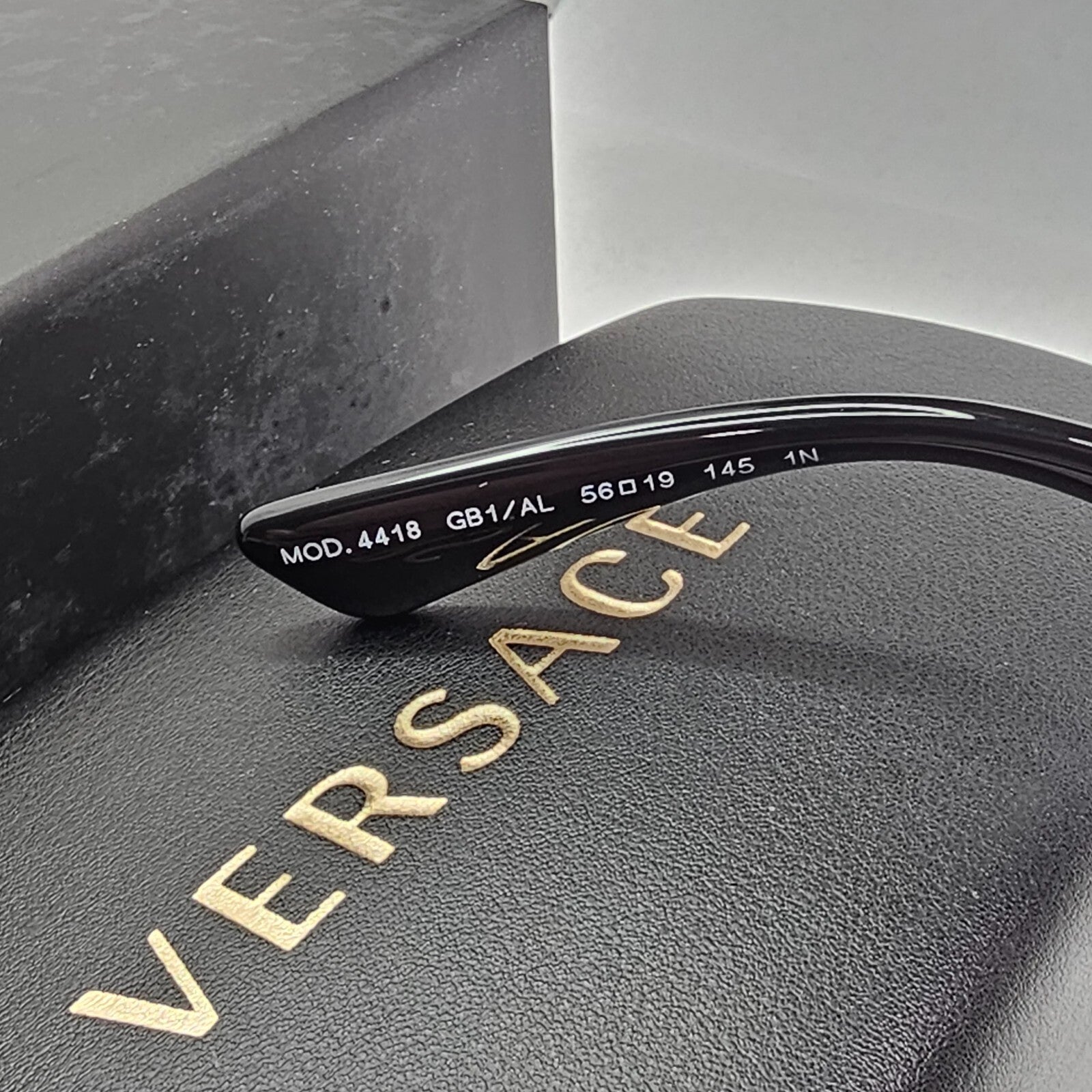 Versace Sunglasses Monogram Mirror Black Gold Meander MOD VE 4418 GB1/AL