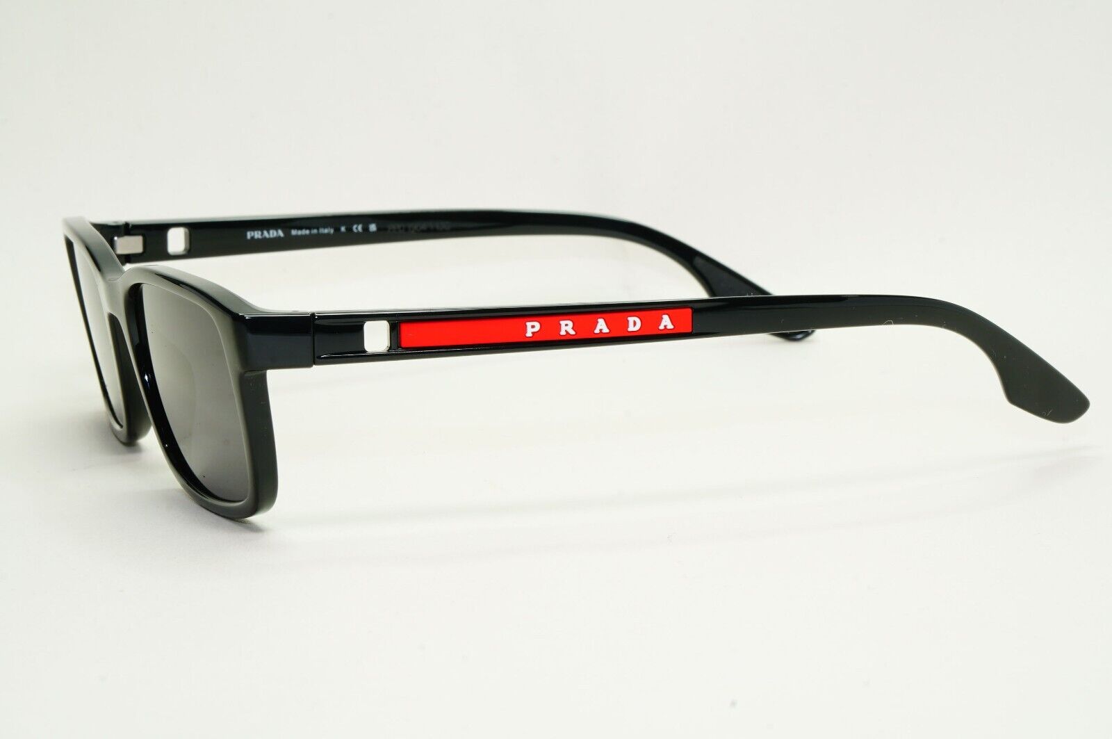 Prada Sunglasses Black Glossy Square Red Linea Rossa PS09OV VPS 09O 1AB-1O1 53mm