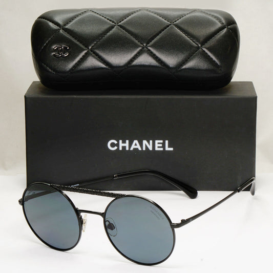 Chanel Black Polarized Sunglasses Round Metal Pilot Luxury 4232 c.101/T8 130523