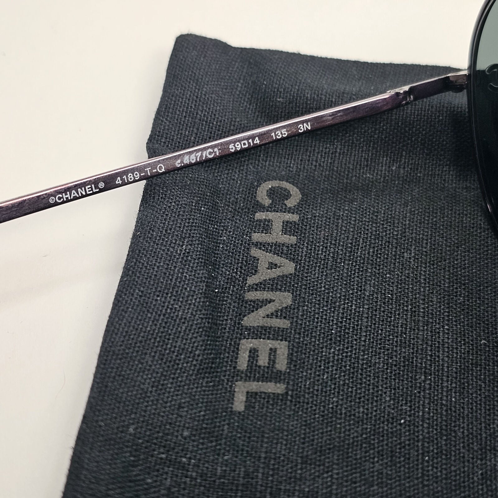 Chanel Sunglasses Grey Mauve Dark Purple Leather Pilot 4189-T-Q c.467/C1