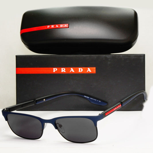Prada Sunglasses Black Dark Blue Rubber Rectangle PS52NV VPS 52N 07P-1O1 53mm