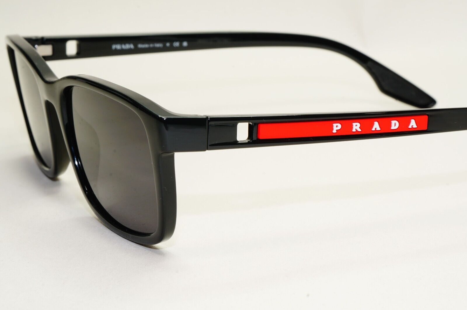 Prada Sunglasses Black Glossy Square Red Linea Rossa PS09OV VPS 09O 1AB-1O1 55mm