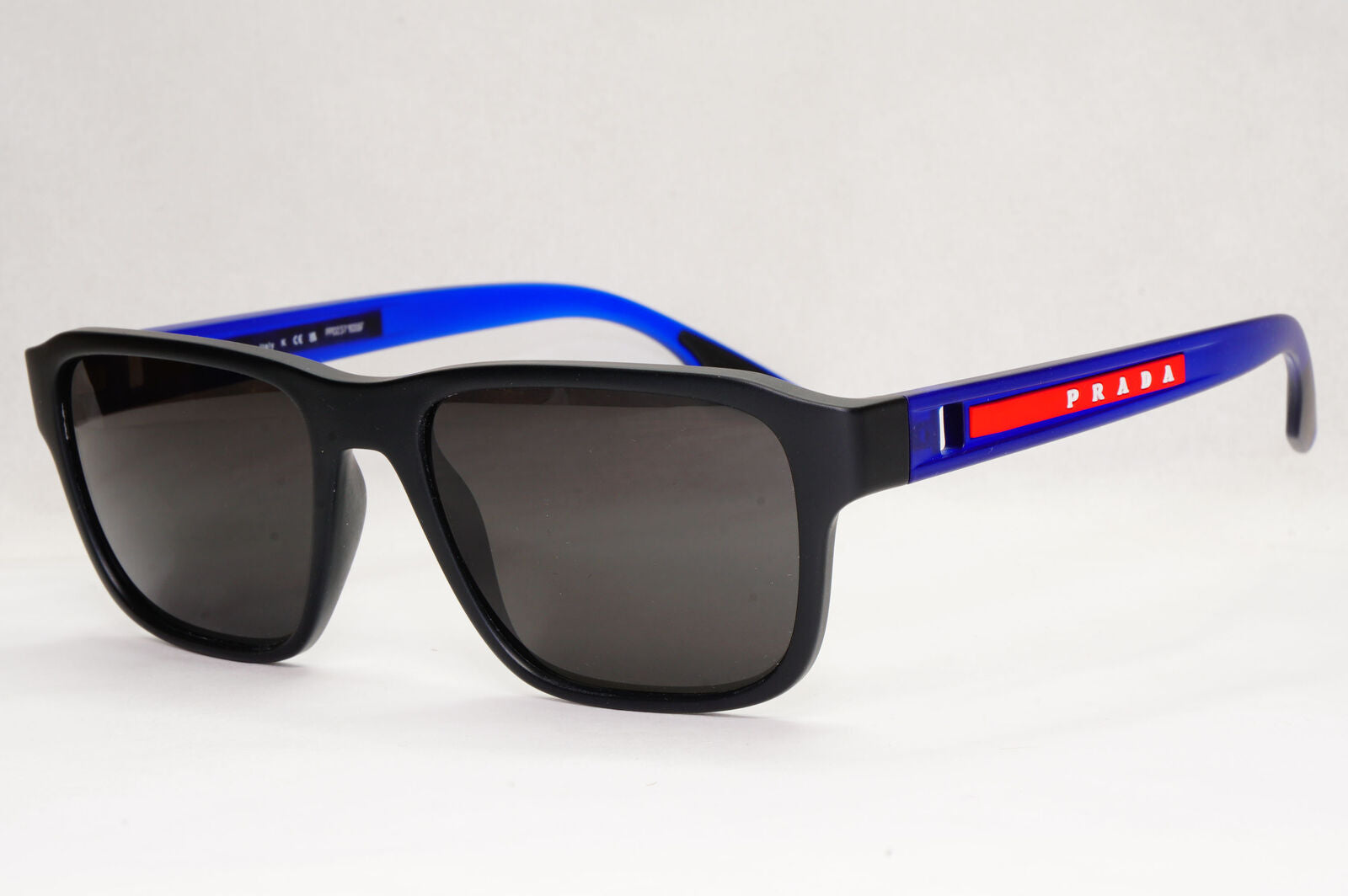 Prada Sunglasses Black Blue Rubber Square Red Stripe PS04NV VPS 04N 15C-1O1 52mm