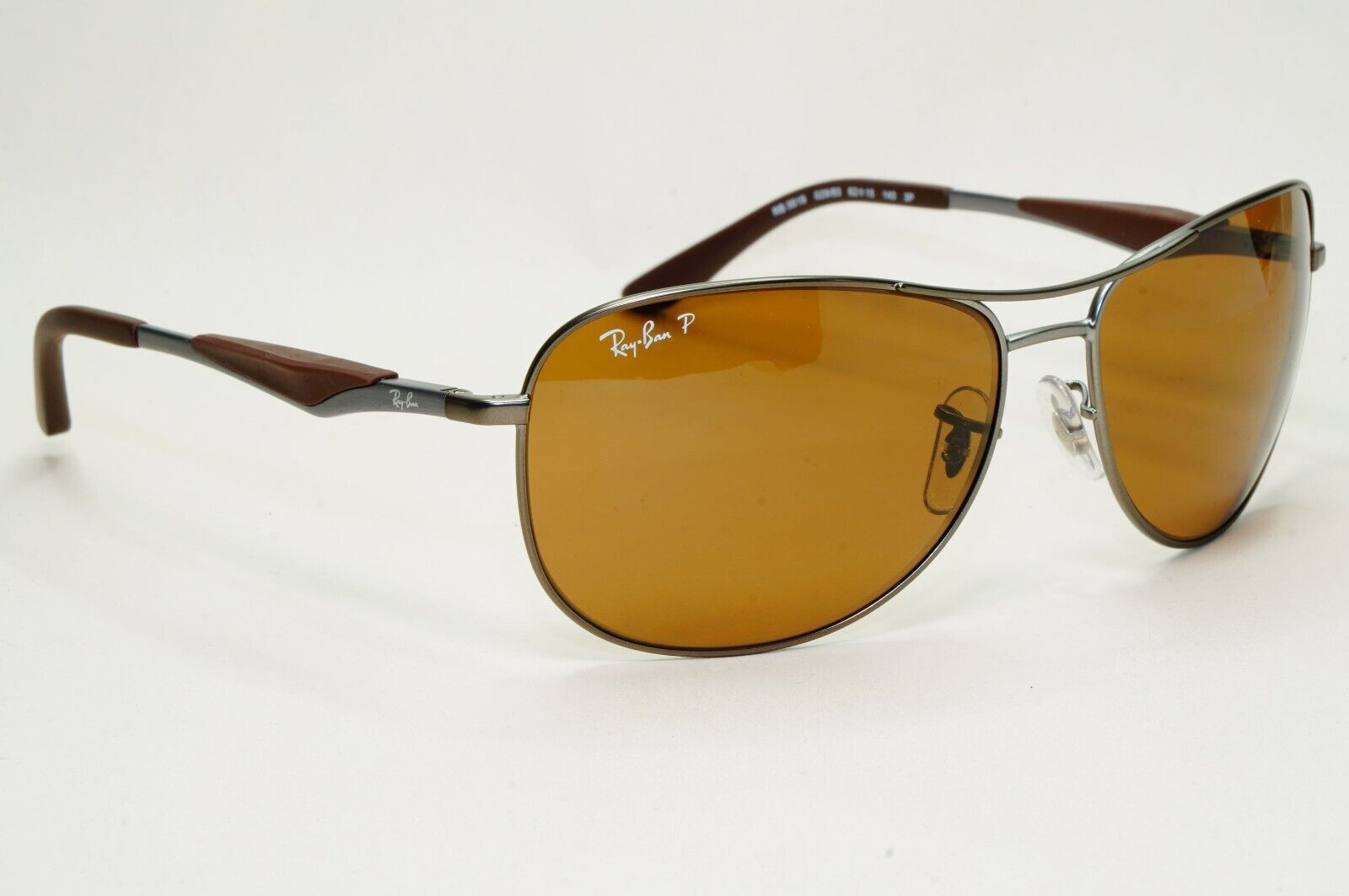 Ray-Ban Sunglasses Polarized Gunmetal Brown Meta Pilot Wrap RB 3519 029/83 62mm
