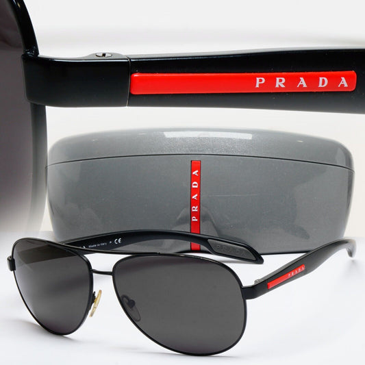 Prada Sunglasses Black Pilot Red Stripe PS53PS SPS 53P 1BO-7W1 62mm 110225
