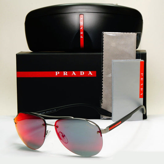 Prada Sunglasses Pilot Gunmetal Black Red Grey Mirror PS52VS SPS 52V 7CQ-9Q1