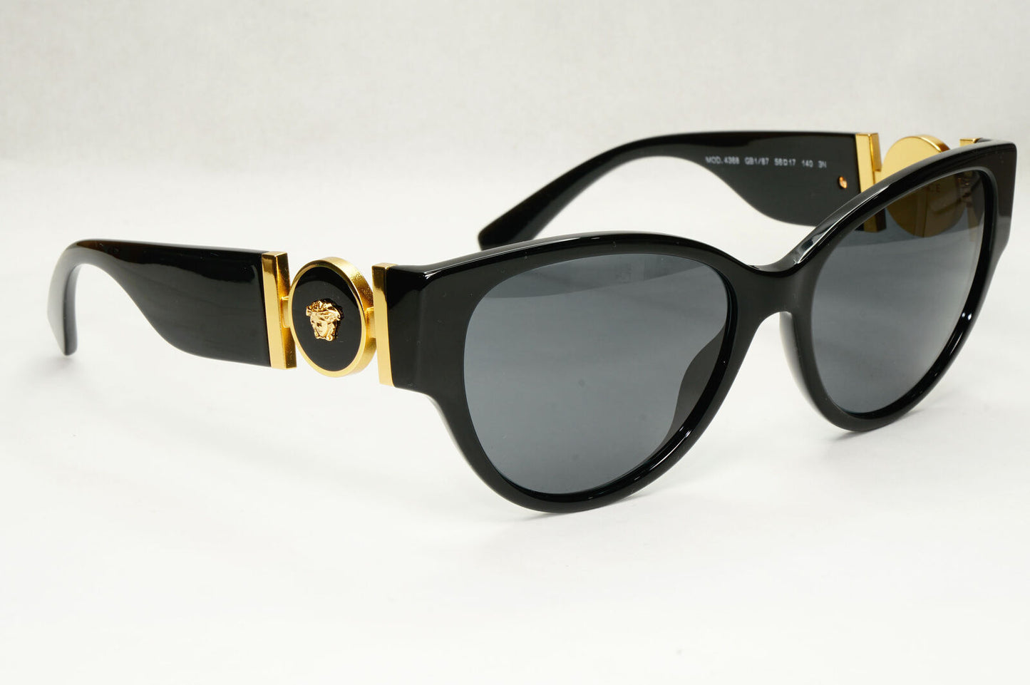 Versace Sunglasses Black Gold Medusa Full Rim Cat Eye Womens MOD VE 4368 GB1/87