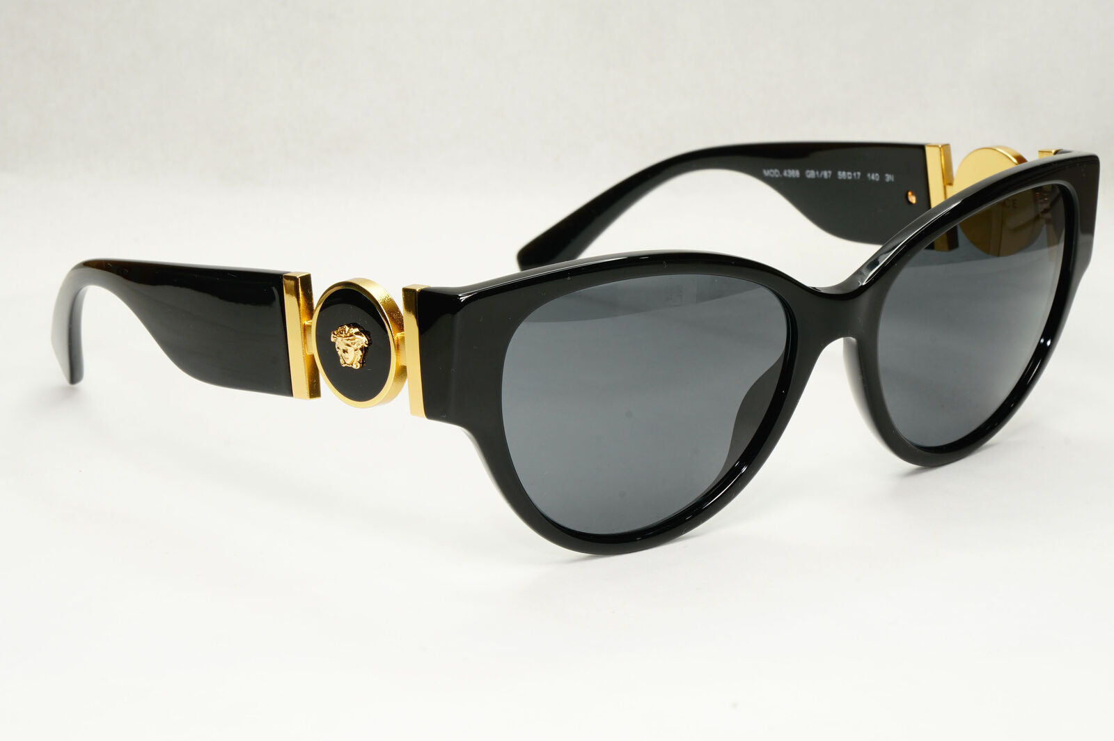 Versace Sunglasses Black Gold Medusa Full Rim Cat Eye Womens MOD VE 4368 GB1/87