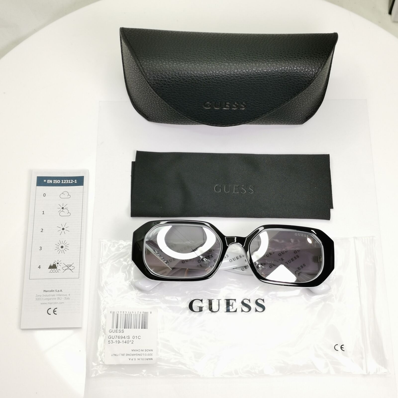 Authentic Guess Womens Black Silver Rectangle Big Logo Sunglasses GU 7694 01C