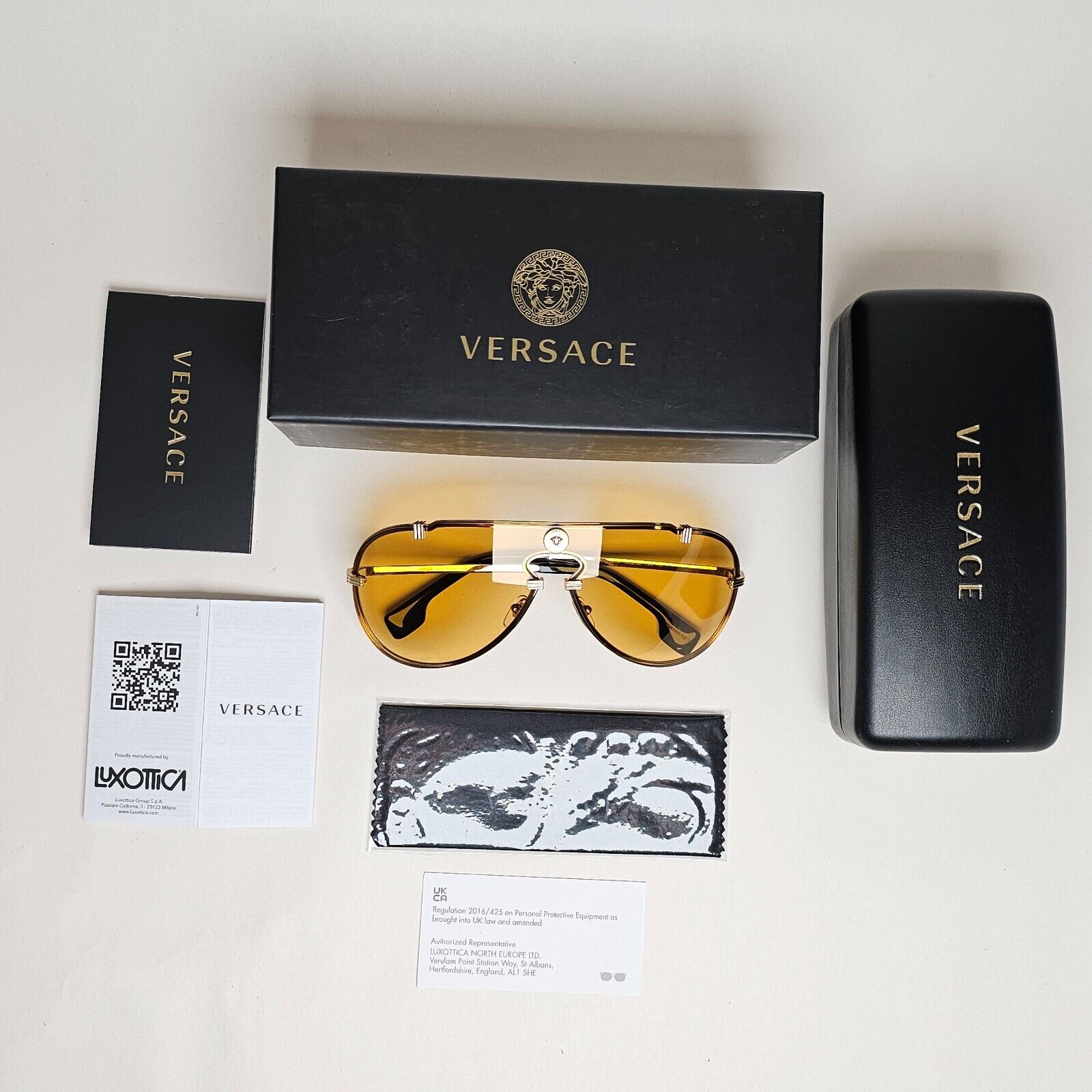 Versace Sunglasses Gold Yellow Pilot Shield Medusa Visor MOD VE 2243 1002/85