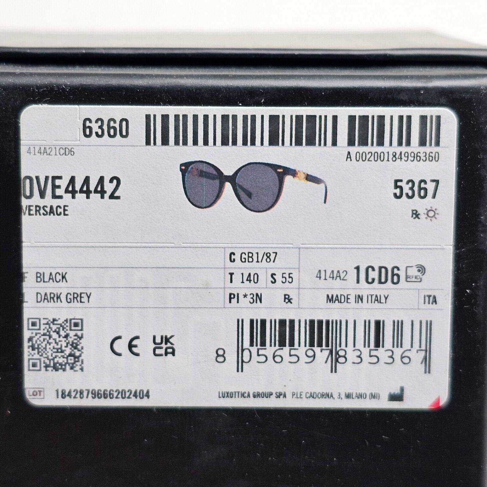 Versace Sunglasses Round Oversized Black Grey Gold Medusa MOD VE 4442 GB1/87