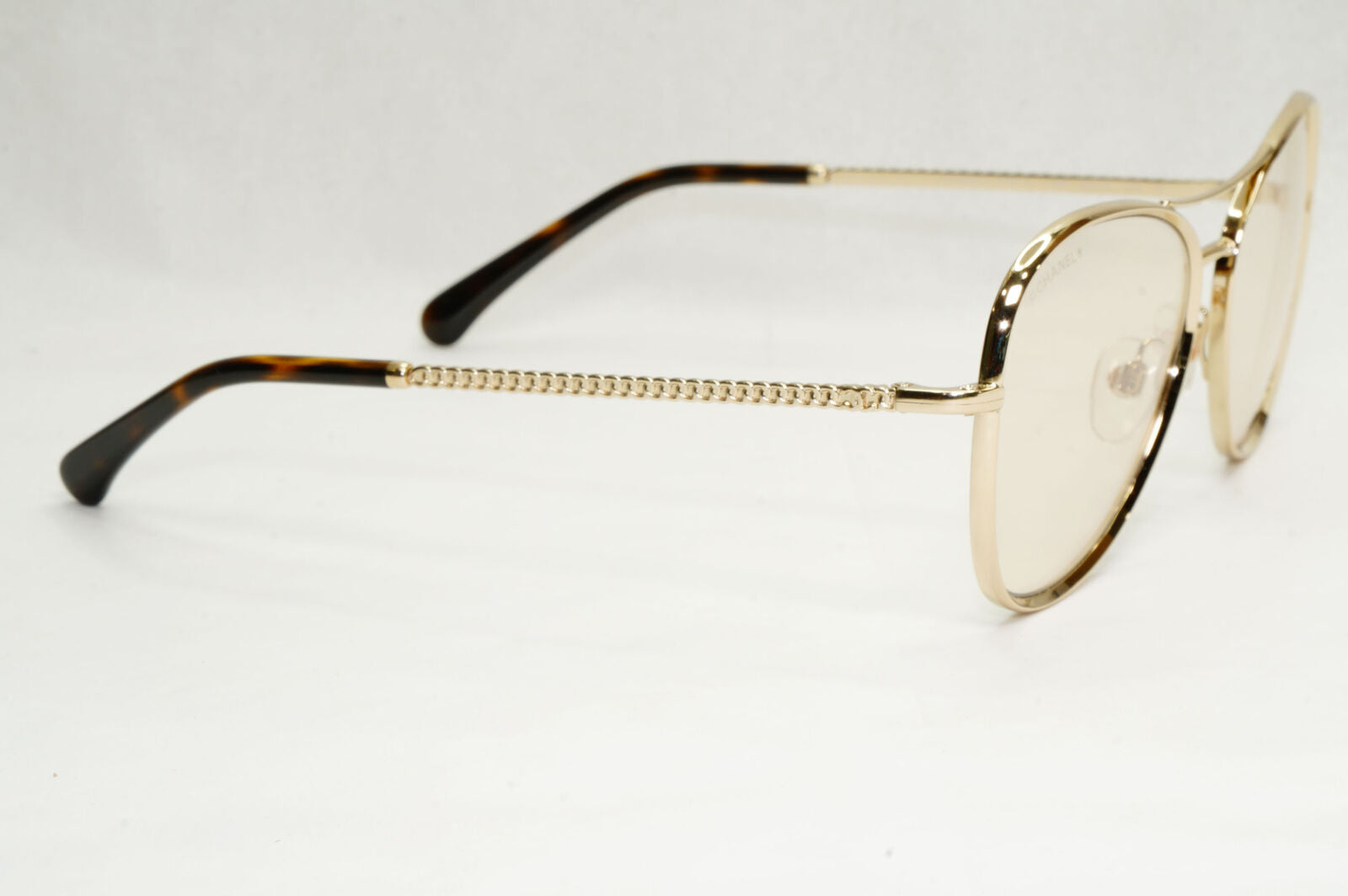 Chanel Sunglasses Gold Brown Square Metal Chain 2181-S c.395 56mm Cat 1