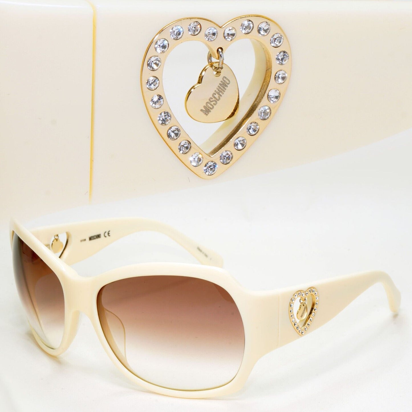 Moschino Sunglasses 2005 Vintage White Cream Brown Gold Heart MO536 02 101124