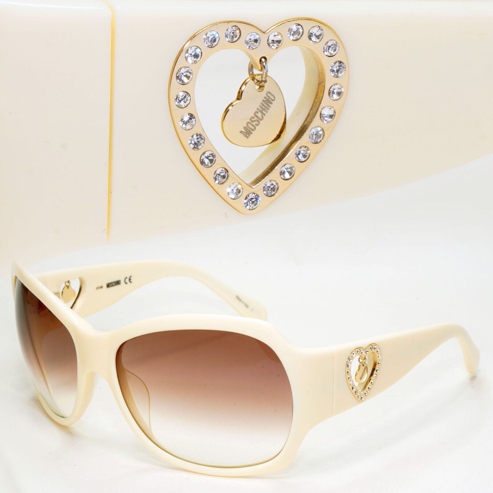 Moschino Sunglasses 2005 Vintage White Cream Brown Gold Heart MO536 02 101124