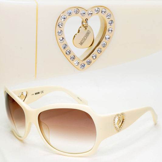 Moschino Sunglasses 2005 Vintage White Cream Brown Gold Heart MO536 02 101124