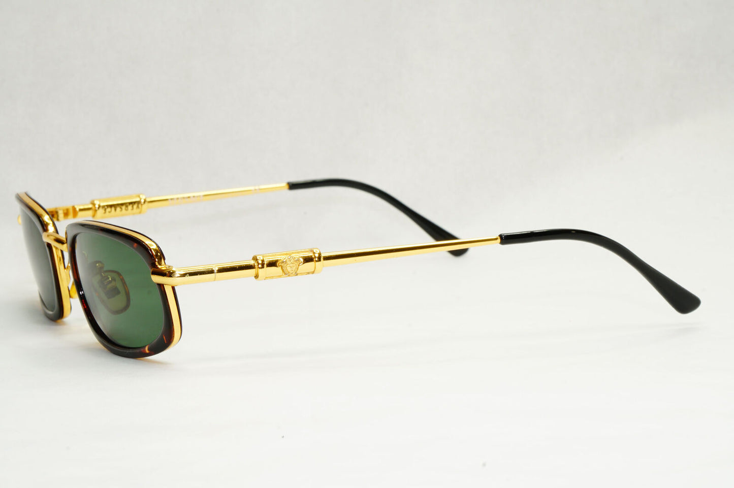 Gianni Versace 1995 Sunglasses Gold Tortoise Green MOD X12 COL A11 50mm 200124