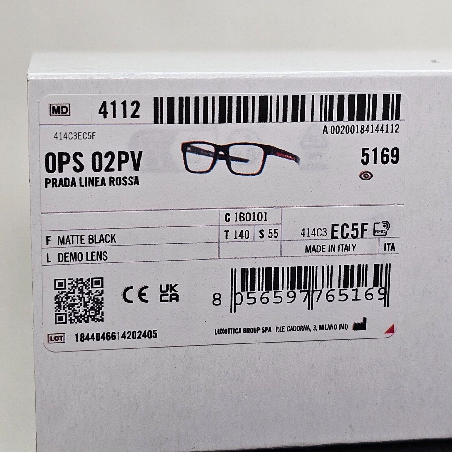 Prada Sunglasses Black Matte Rubber Square Red Rossa PS02PV VPS 02P 1BO-1O1 55mm