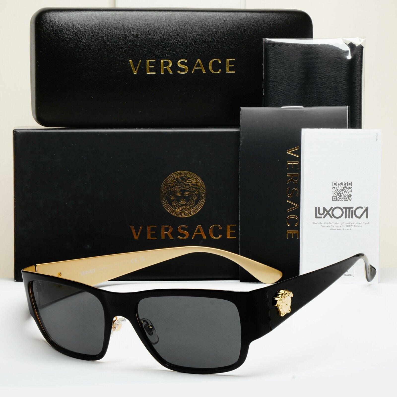 Versace Sunglasses Black Gold Medusa Square Metal MOD VE 2262 1433/87 56mm