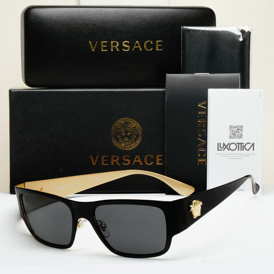 Versace Sunglasses Black Gold Medusa Square Metal MOD VE 2262 1433/87 56mm