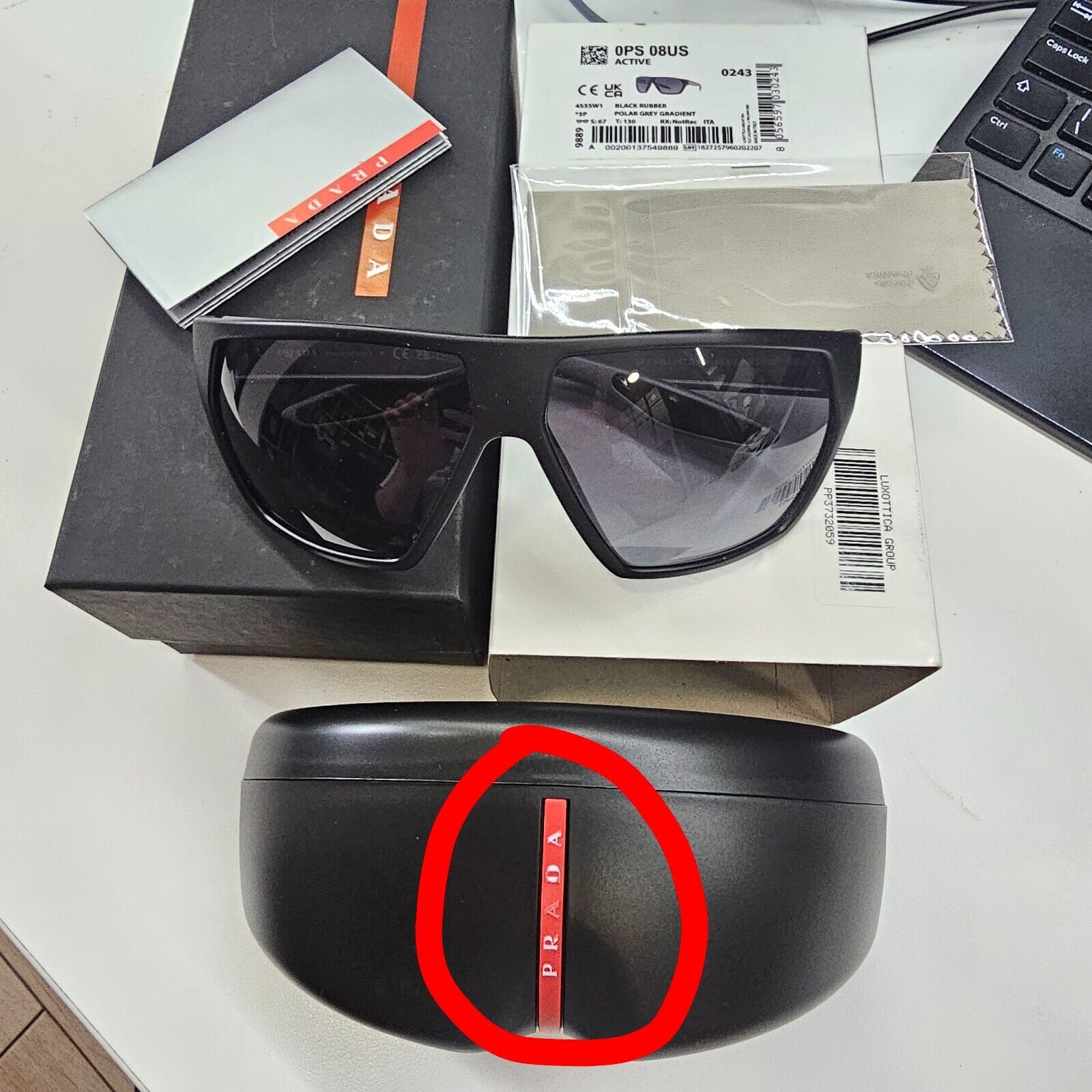 Prada Sunglasses Polarized Black  Wrap Grey Rubber PS08US SPS 08U 453-5W1 [a]