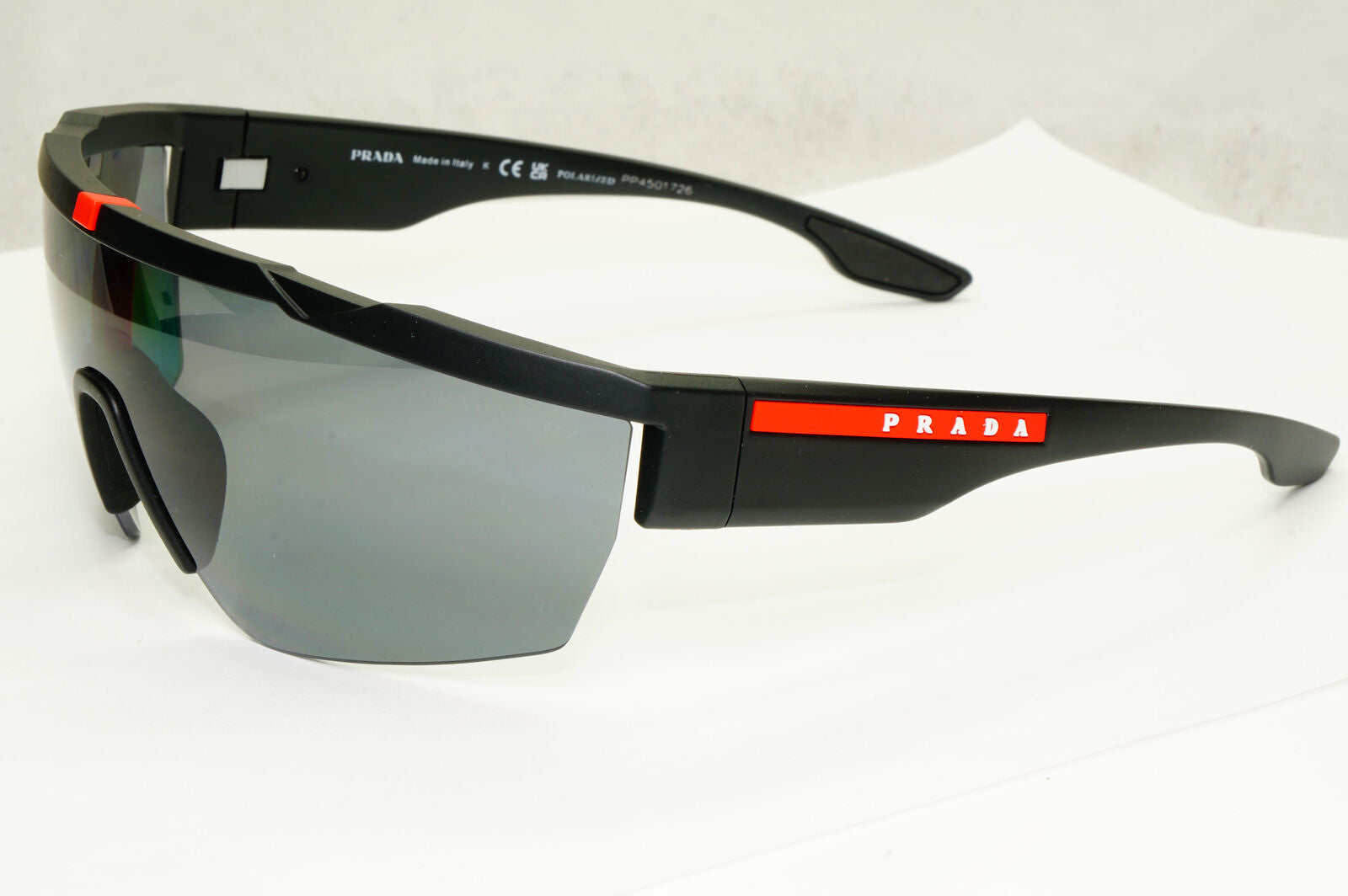 Prada Polarized Sunglasses Shield Visor Wrap Red Stripe PS03XS SPS 03X DG0-5Z1